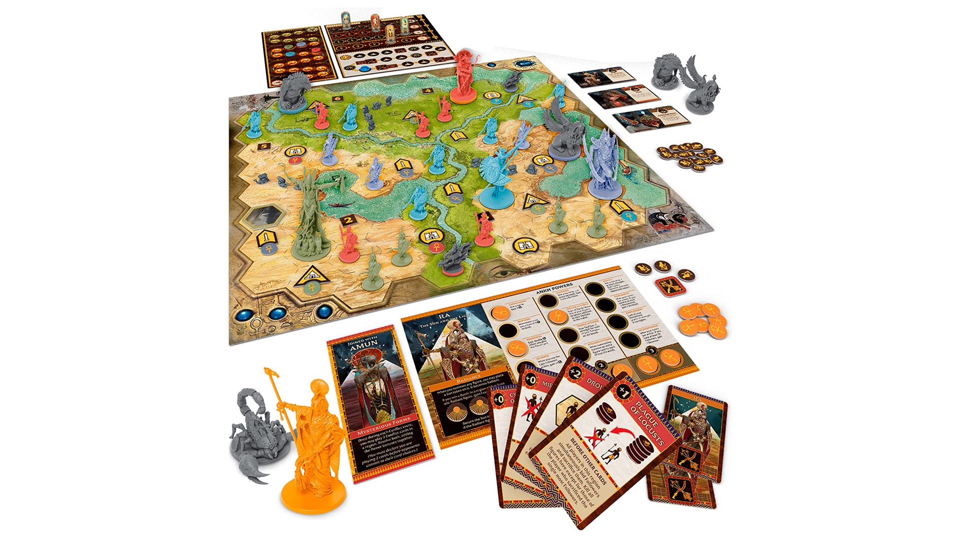 An image of the components for Ankh: Gods of Egypt.