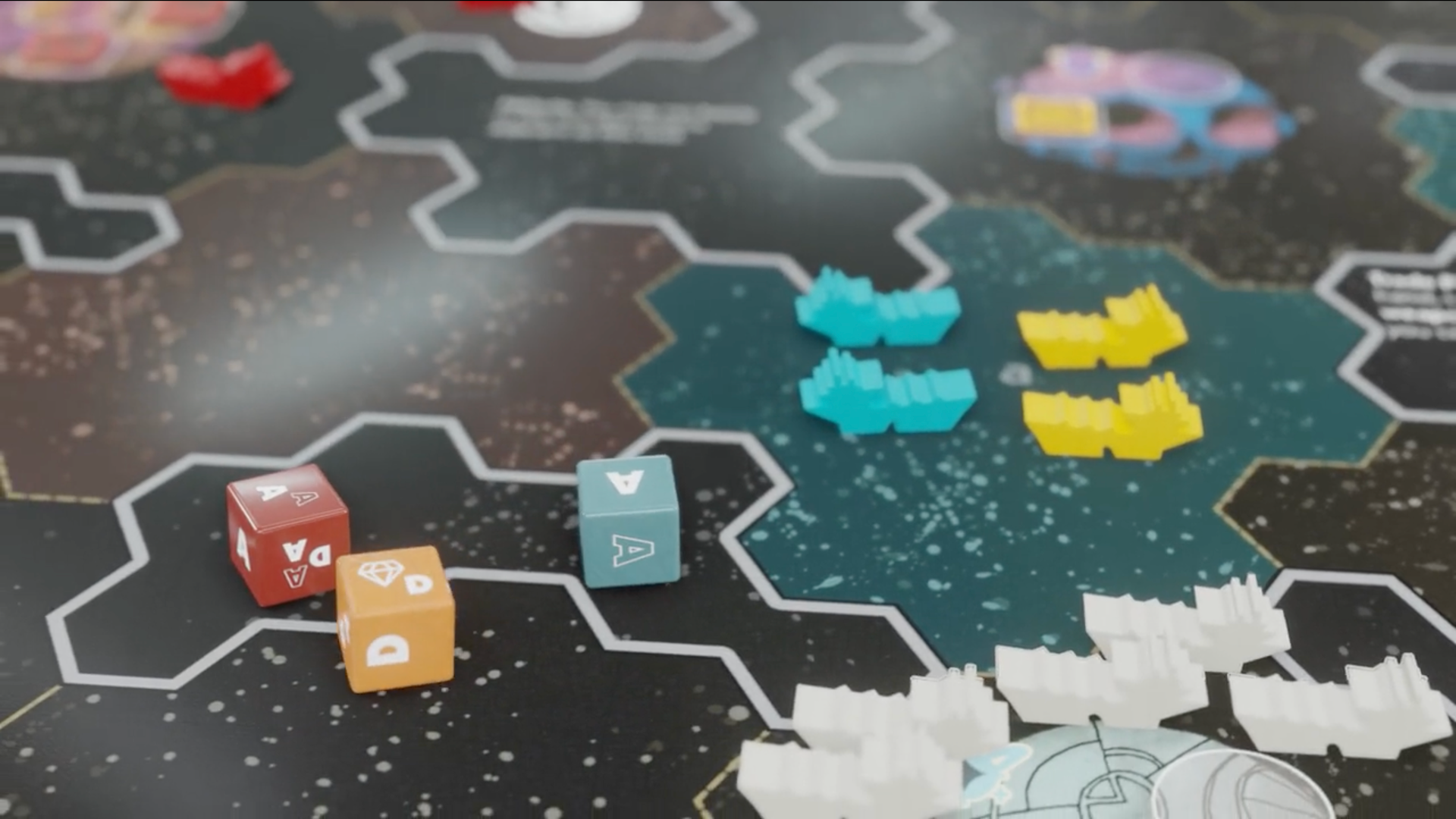 A digital recreation of the table during a session of Arcs, the newest title from Leder Games. The competitive science fiction board game is now crowdfunding on Kickstarter.