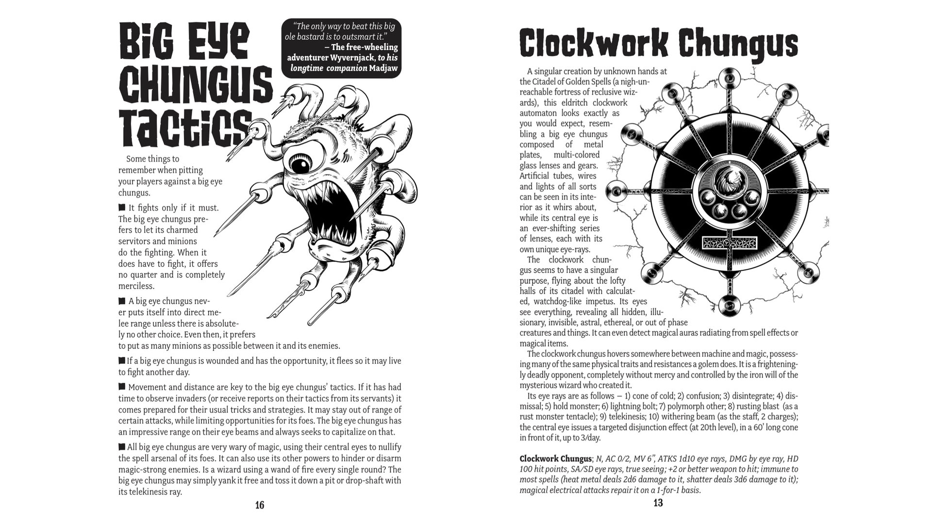 Pages for Big Eye Chungus TRPG supplement.