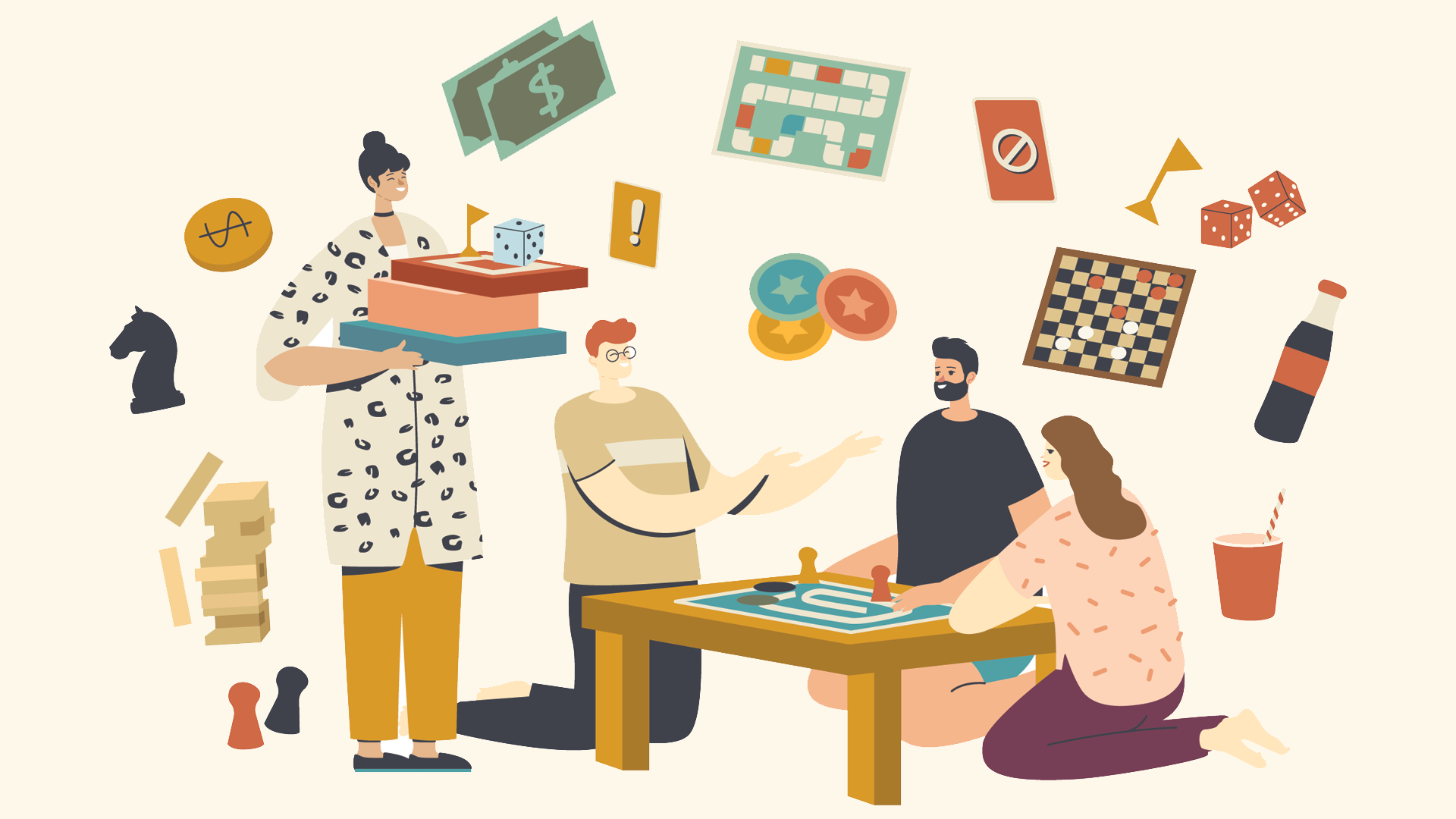 A group of people hosting a board game night