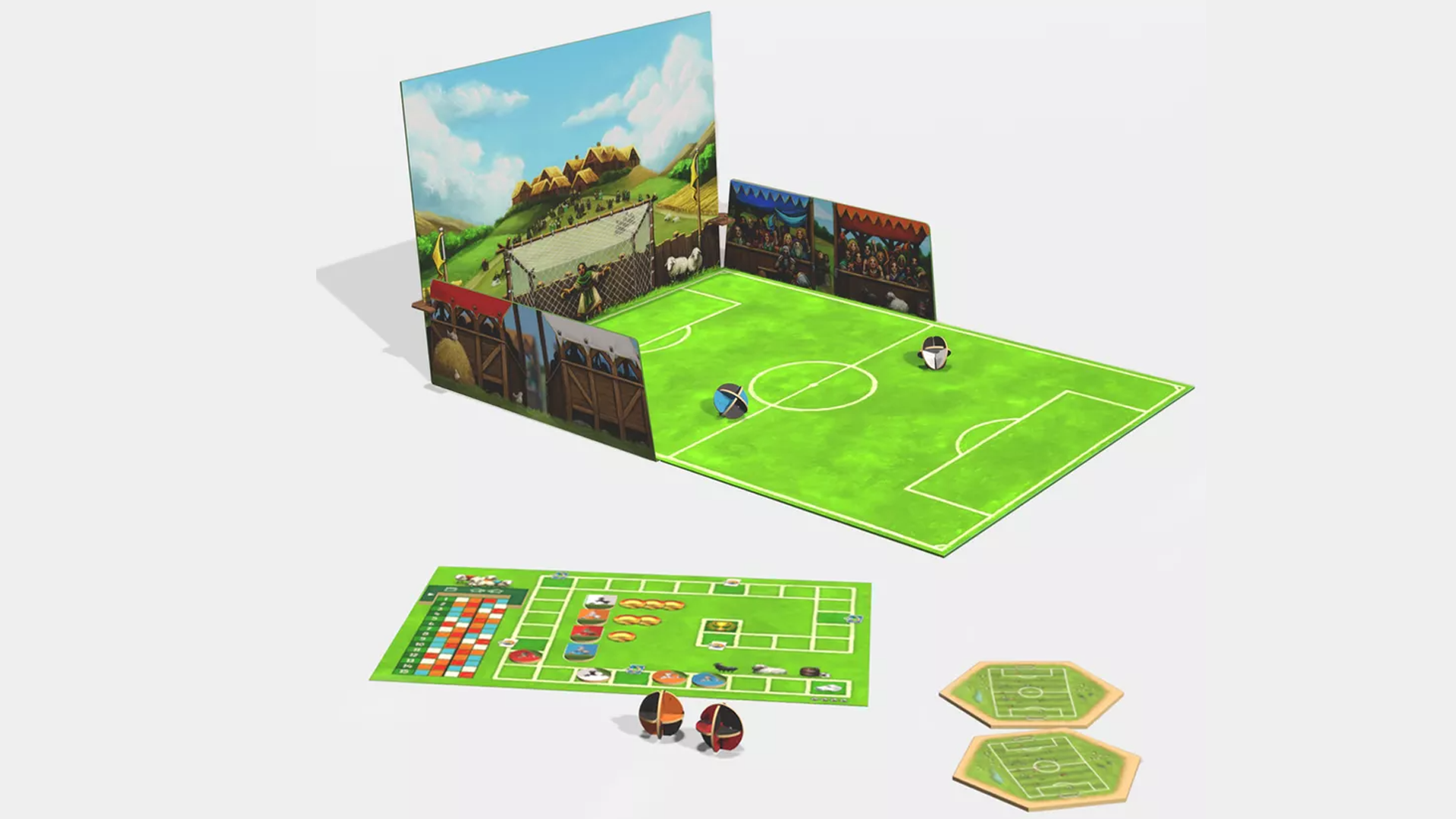 An image of the pieces for Catan: Soccer Fever.