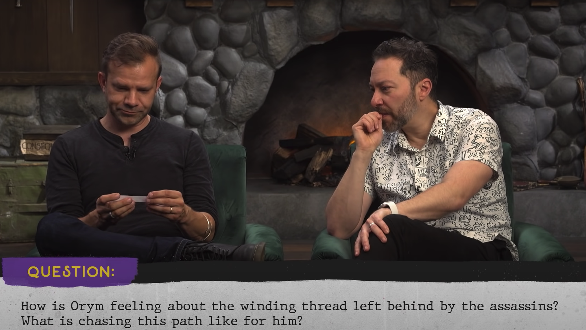 Critical Role cast members Liam O'Brien and Sam Riegel answer a question on talk show 4-Sided Dive