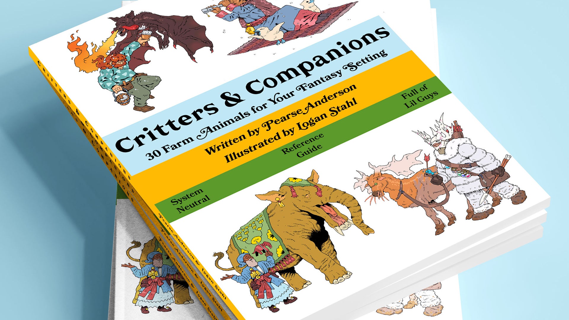 A stack of RPG book Critters & Companions