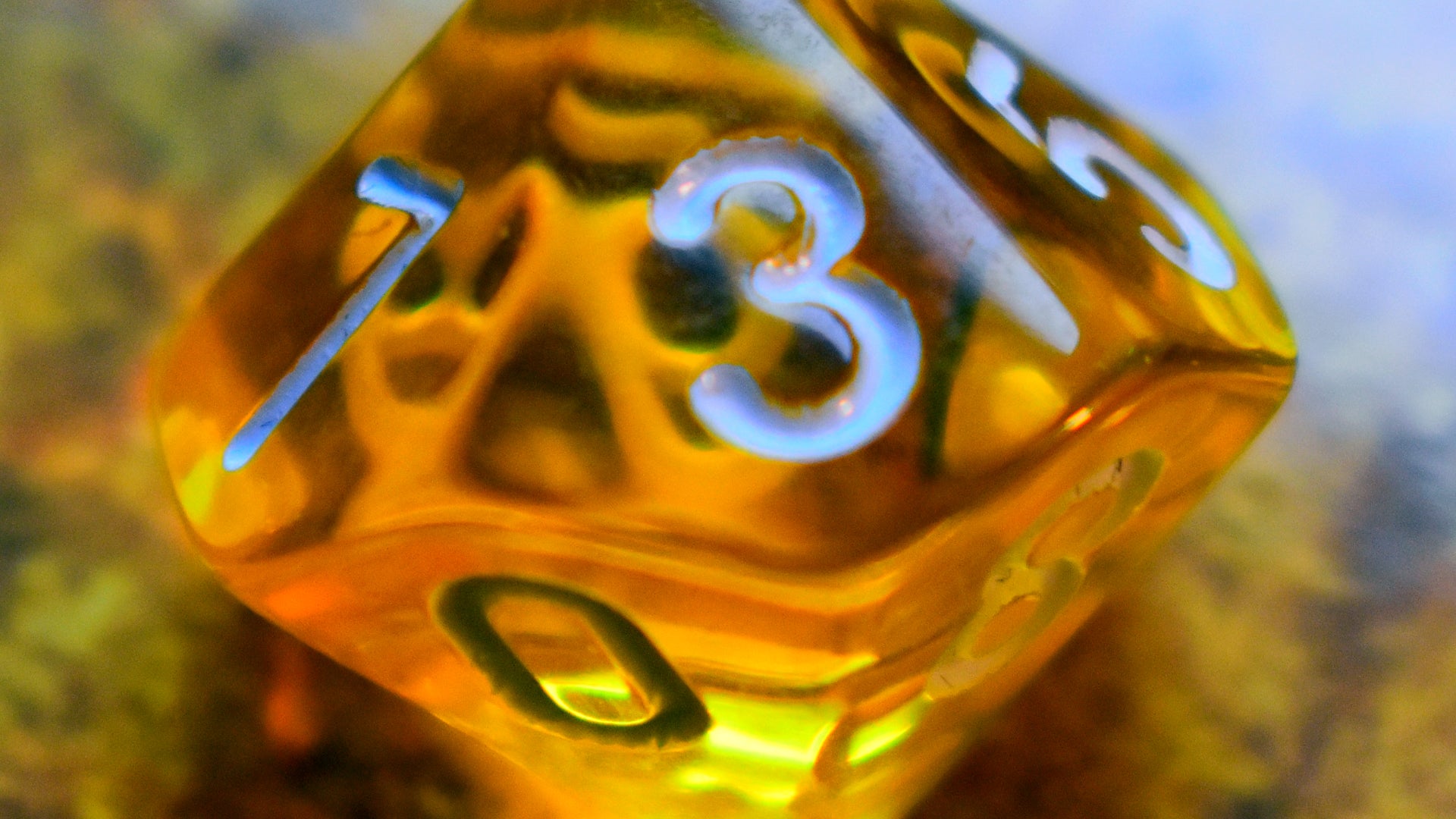d10 ten-sided die showing 3 result close-up