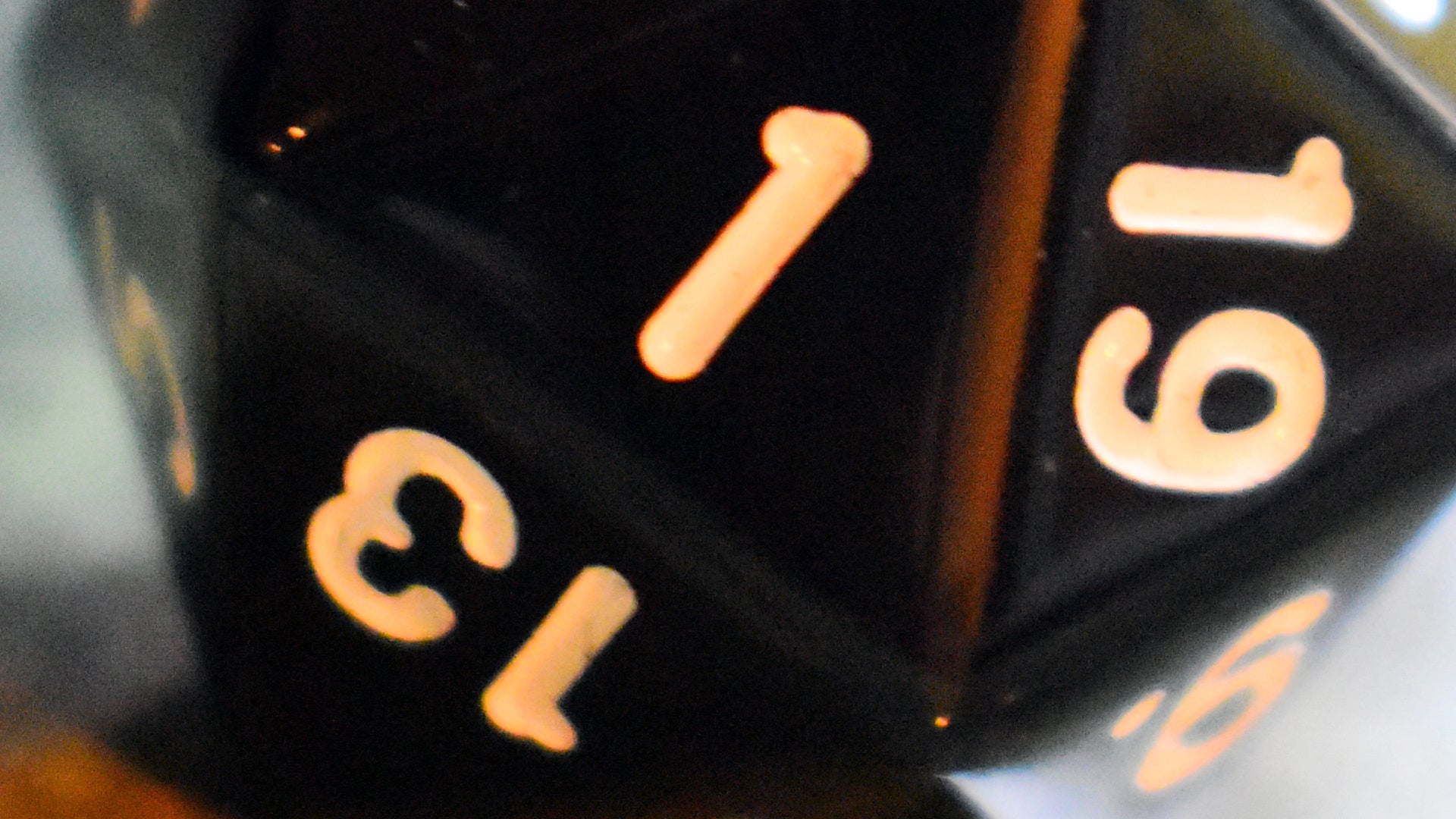 d20 20-sided die showing 1 result close-up