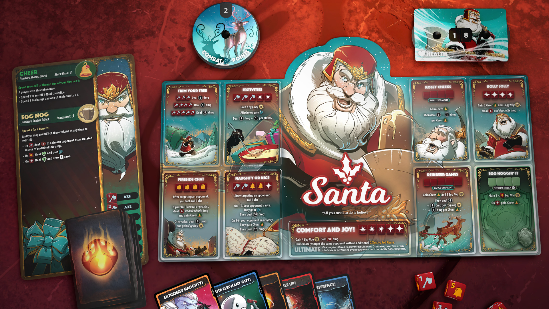 An image of Santa's game board in Dice Throne: Santa vs Krampus.
