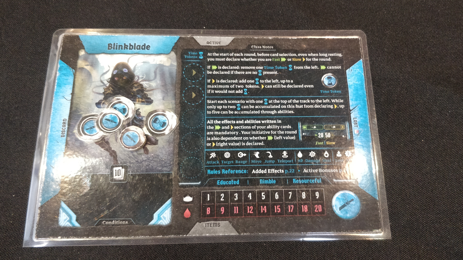 An image of the character card for Blink Blade in Frosthaven
