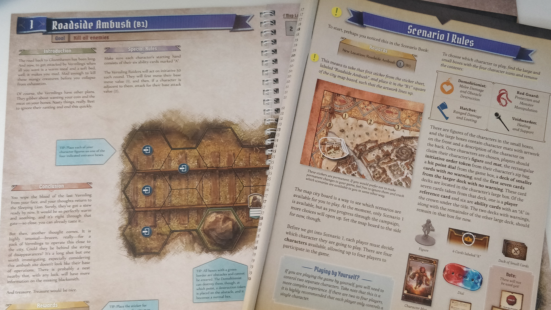 Image of the how to play and scenario book from Gloomhaven: Jaws of the Lion.