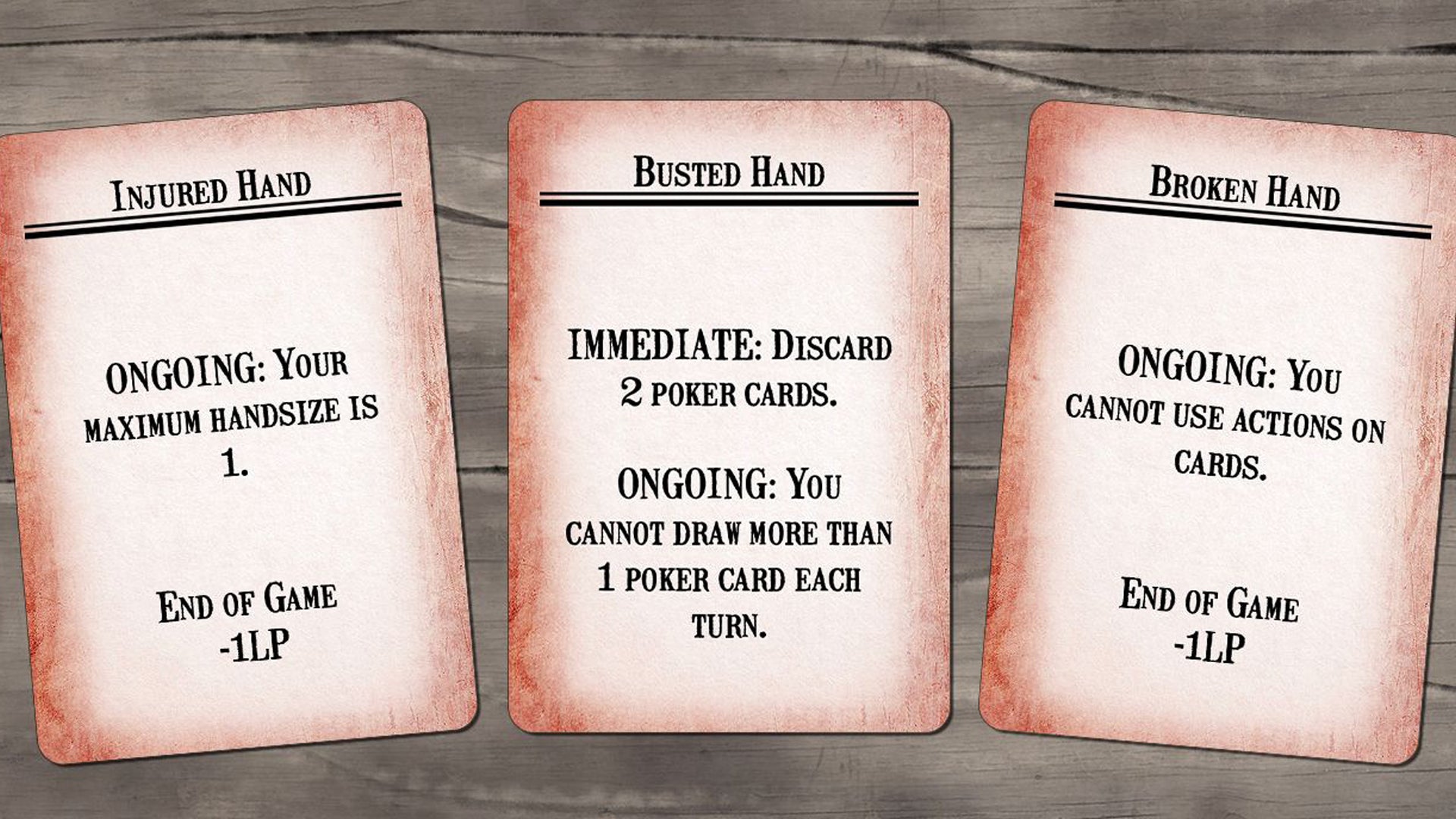 Injury cards Western Legends: Blood Money board game