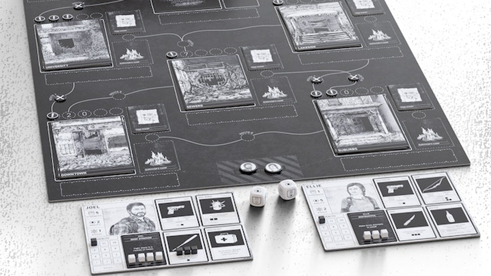 A layout image of the board for The Last of Us: Escape the Dark.