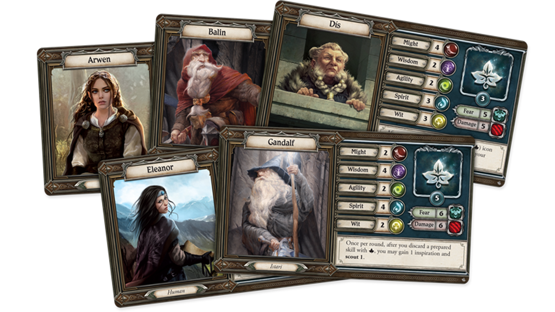 Lord of the Rings: Journeys in Middle-Earth - Shadowed Paths board game character cards