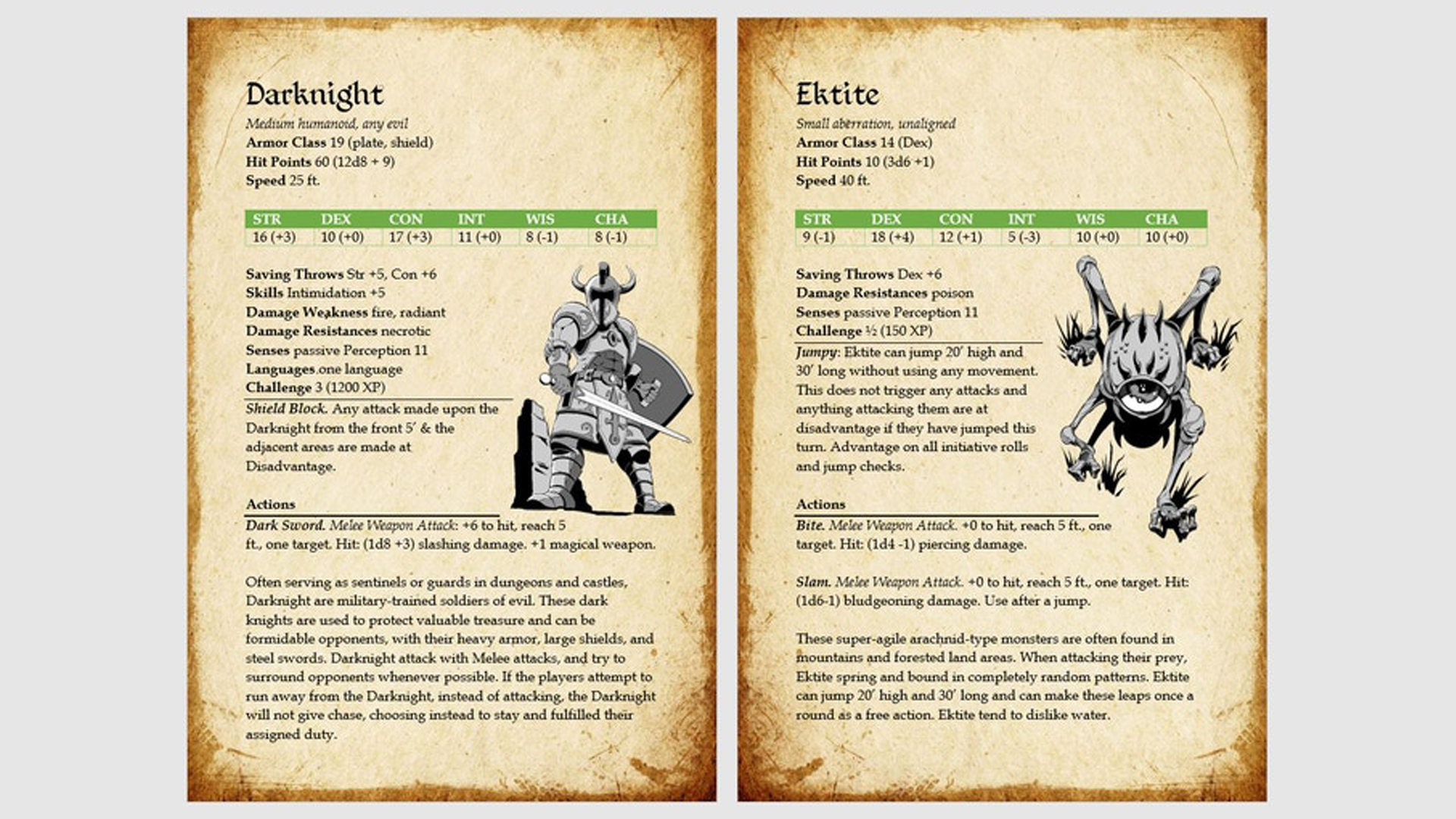 Overworld monster manual pages