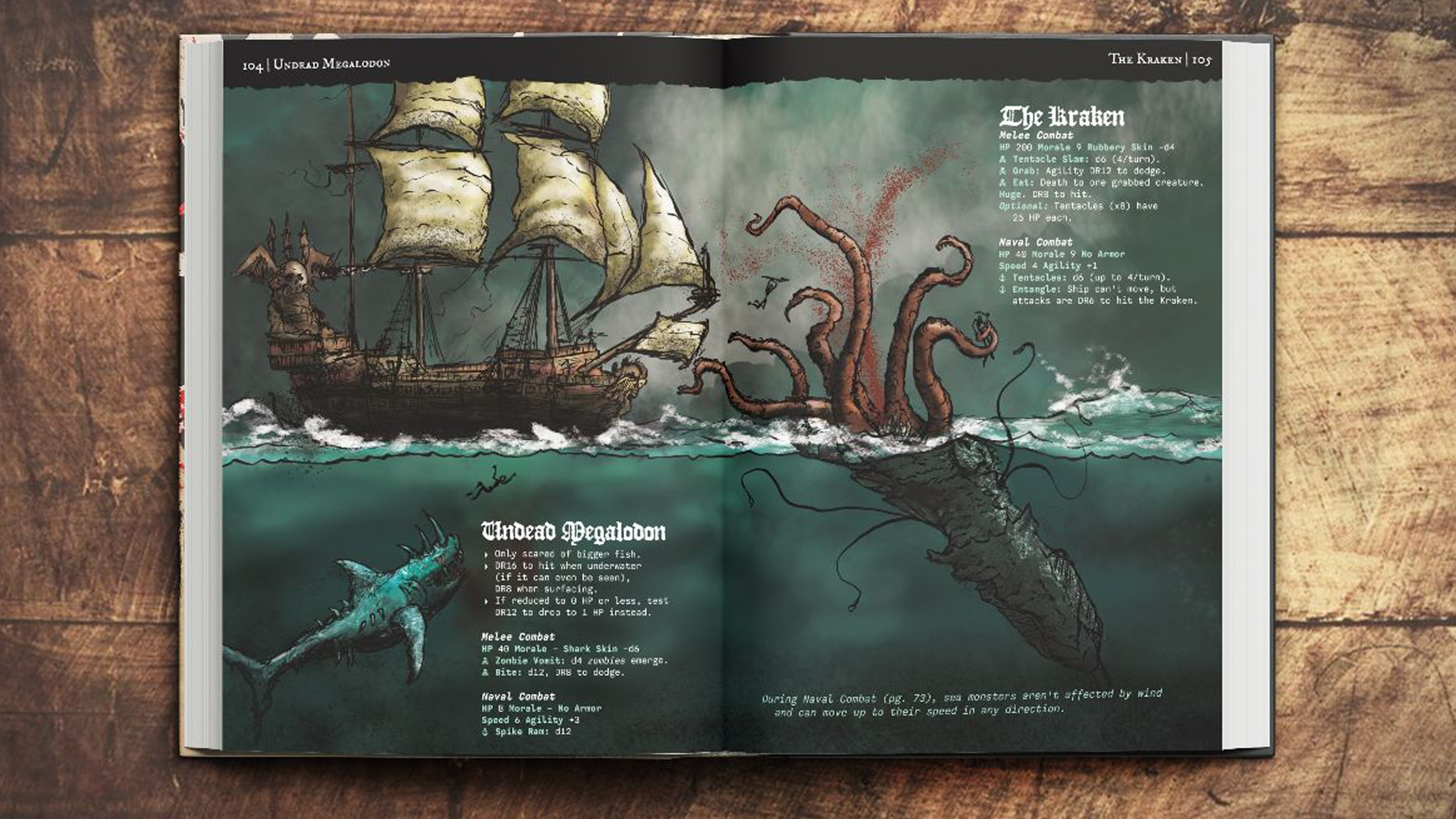 The spread of the book for the Pirate Borg RPG.