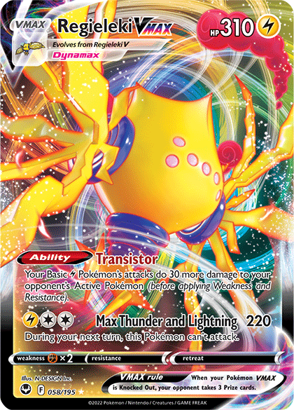 Regieleki VMAX card from the Pokémon TCG Radiant Silver set.