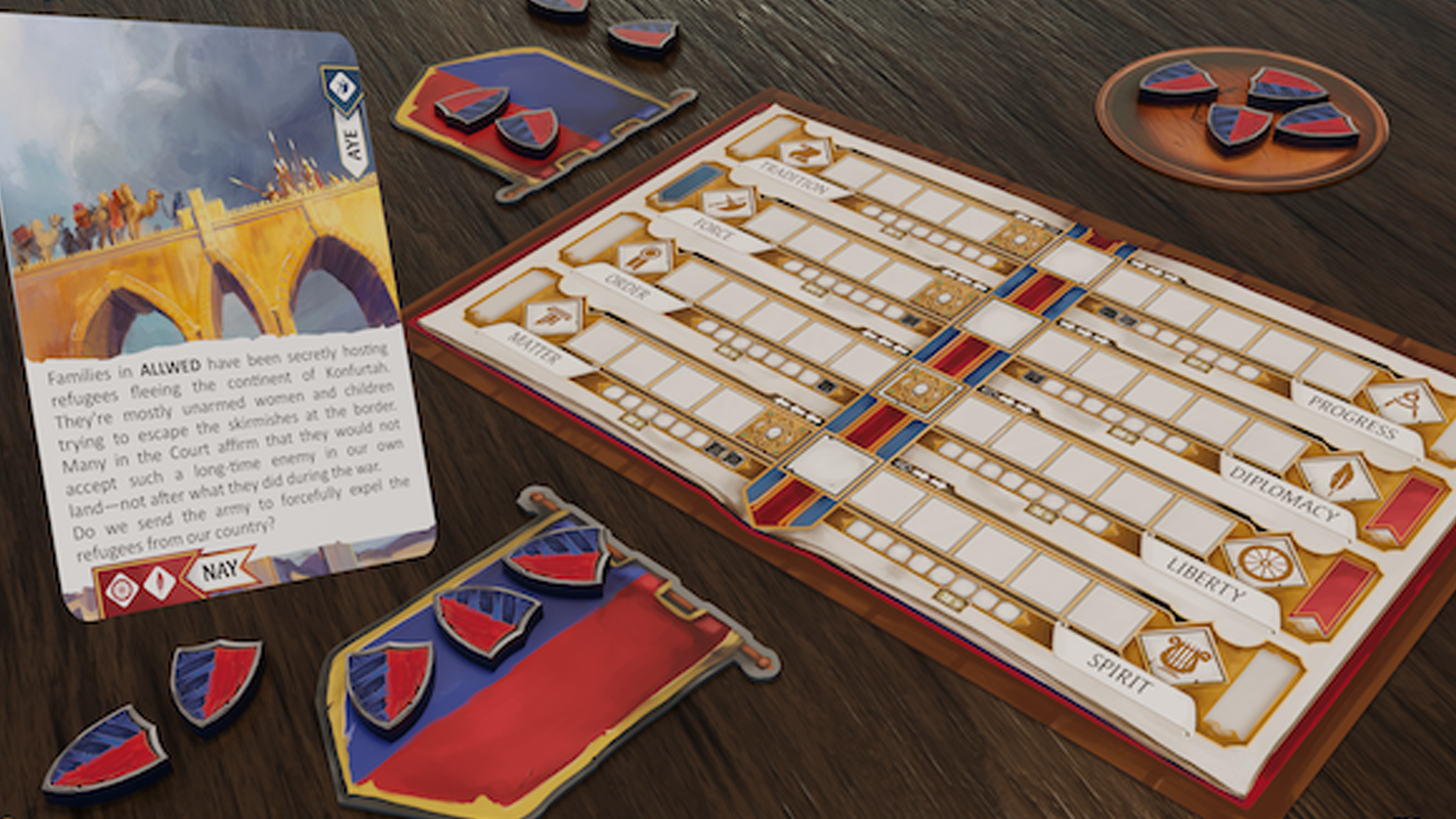 An image of the board for The Queen's Dilemma board game.