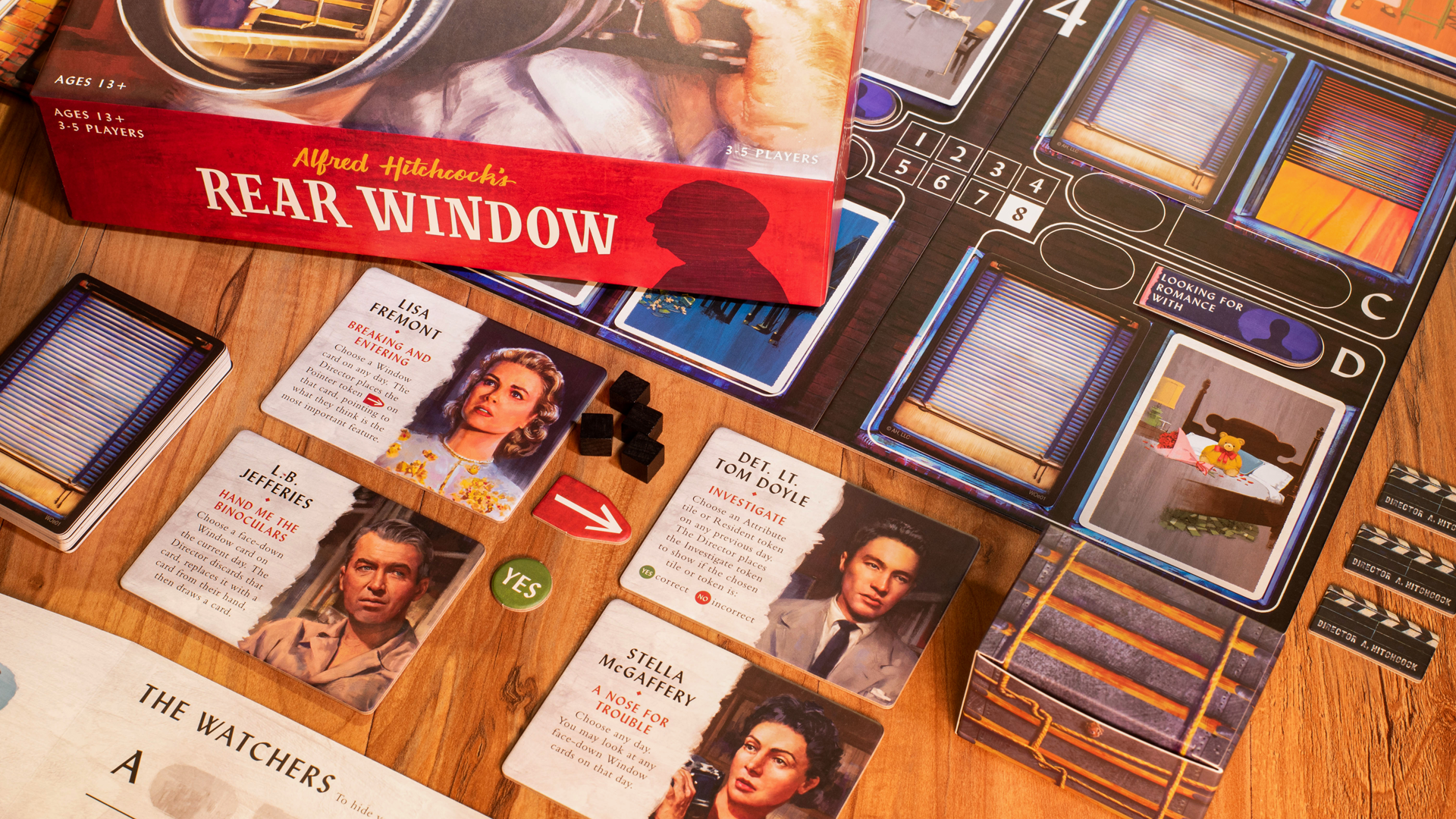 A layout image for the Rear Window board game.