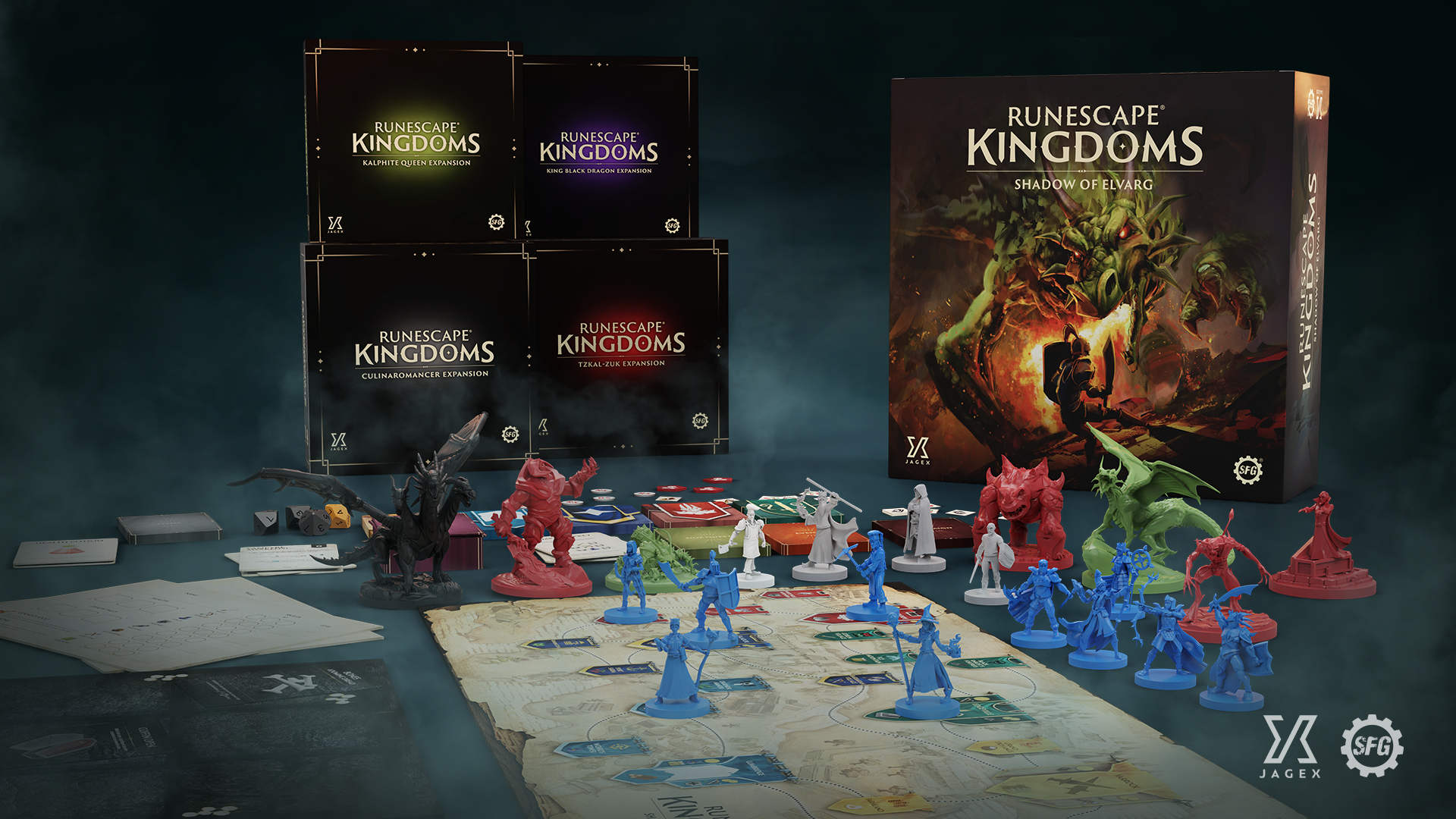 RuneScape Kingdoms: Shadow of Elvarg board game all-in Kickstarter pledge contents