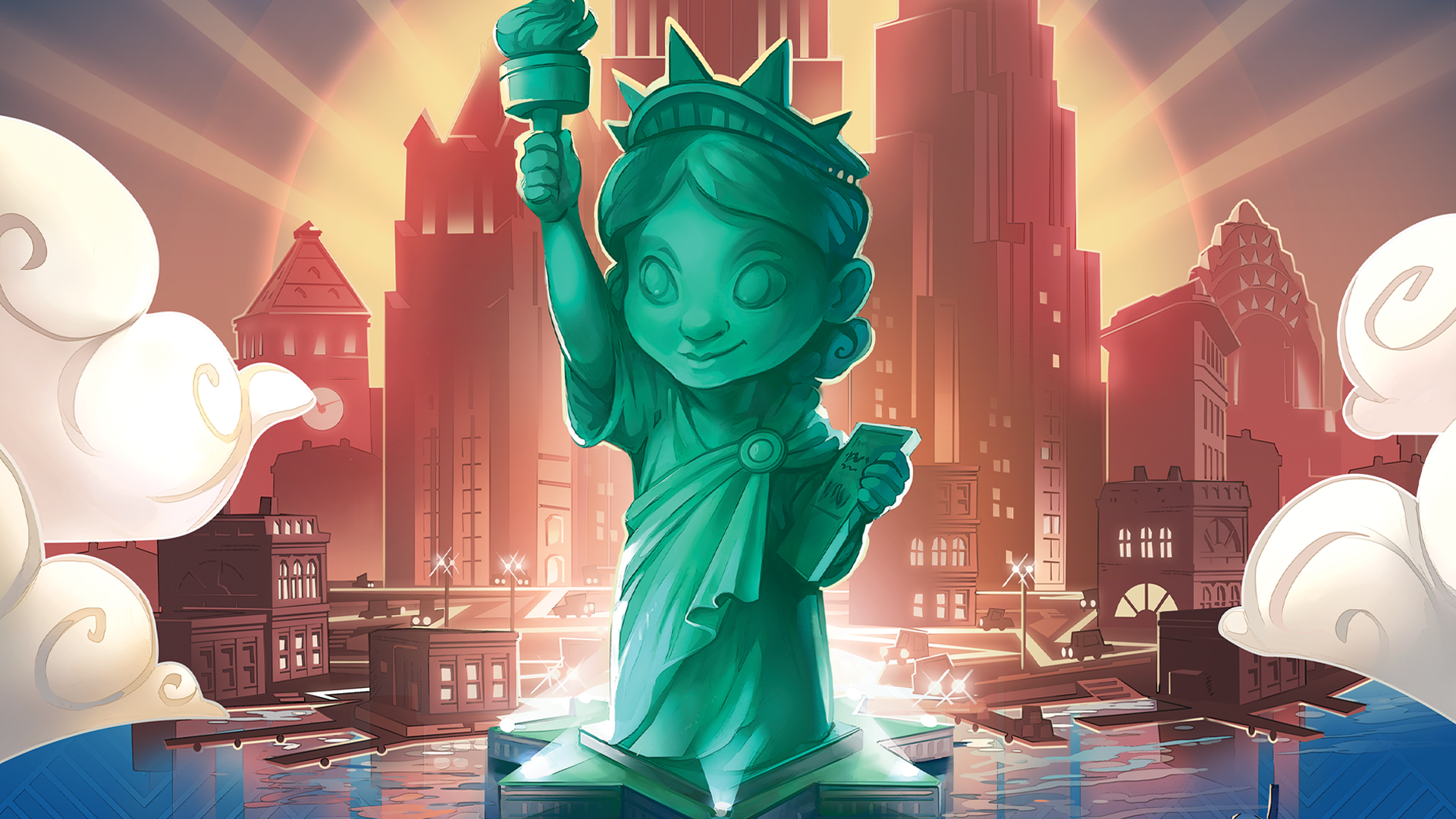 Santorini New York board game artwork