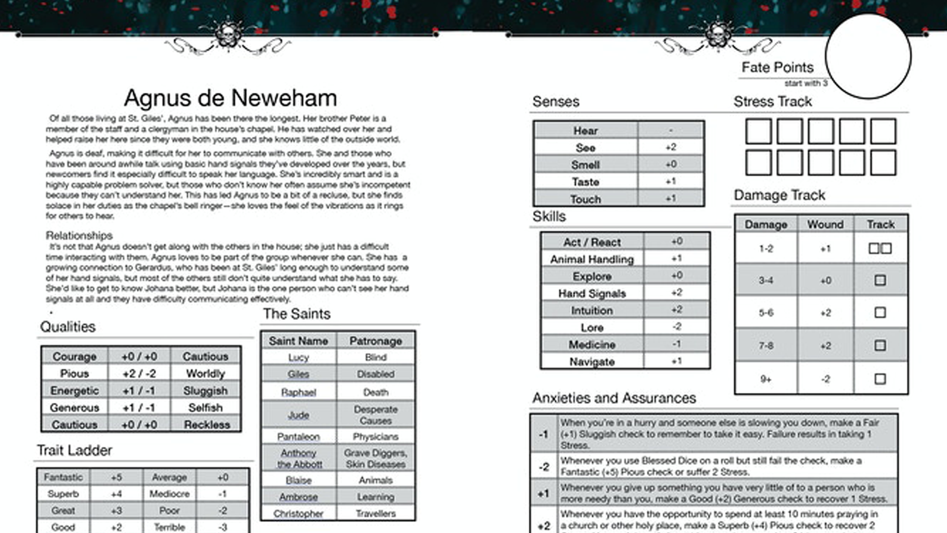 Survival of the Able character sheet