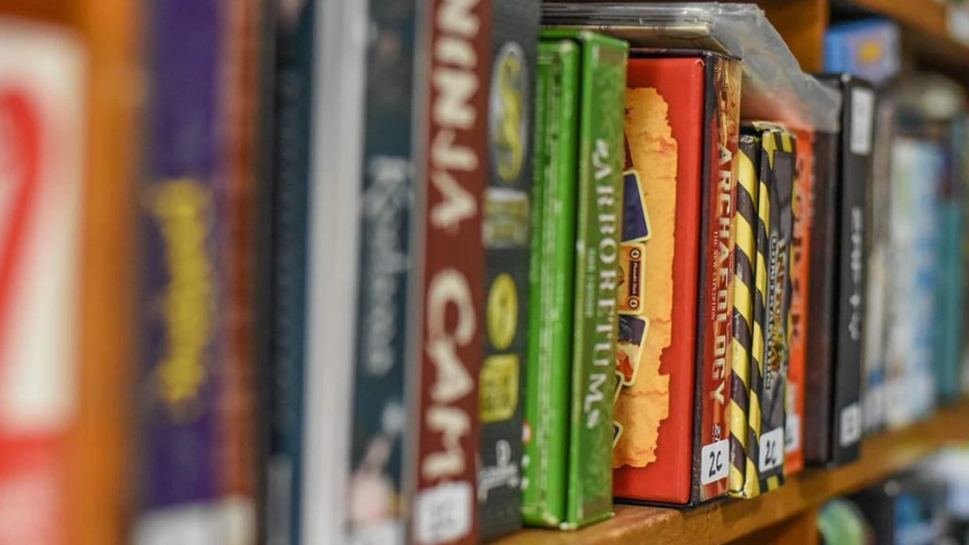 A close-up image of the board game collection in Thirsty Meeples in Oxford