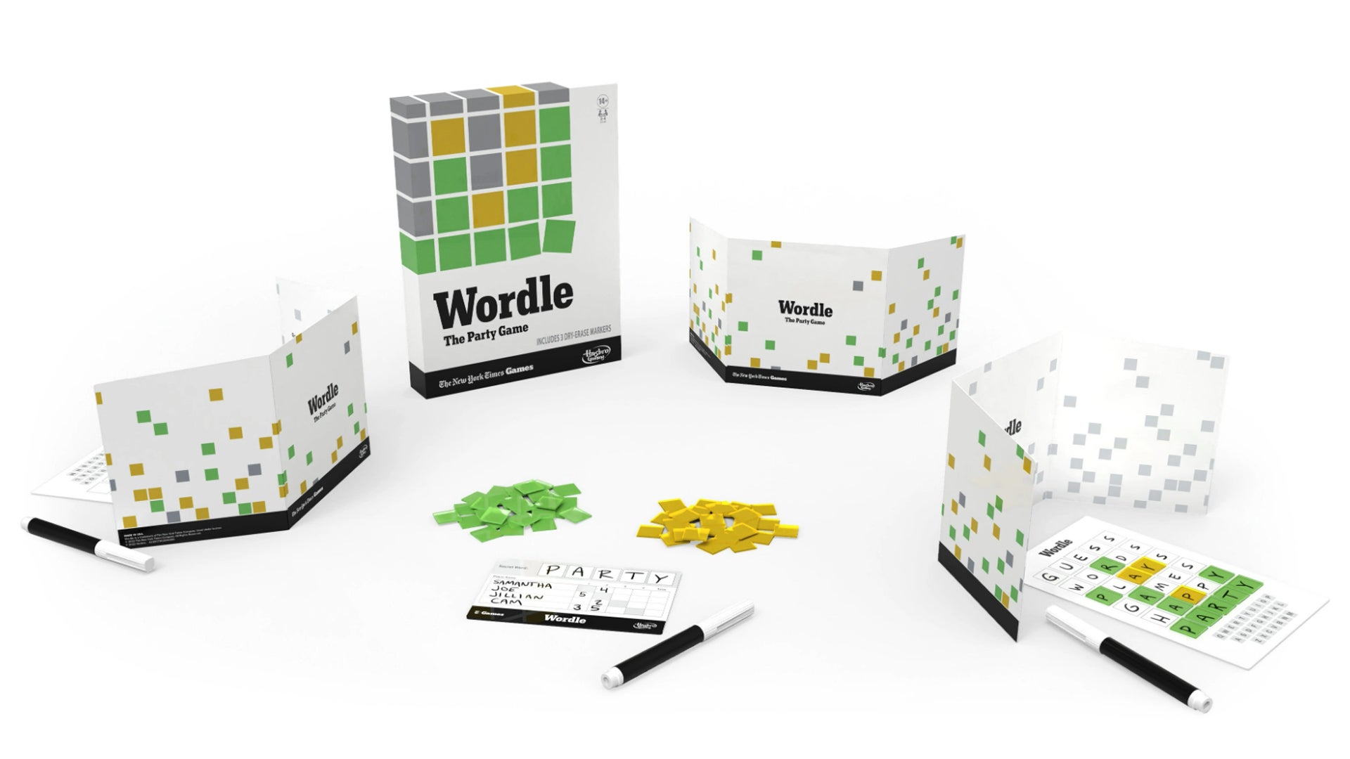 An image of the components for Wordle: The Party Game