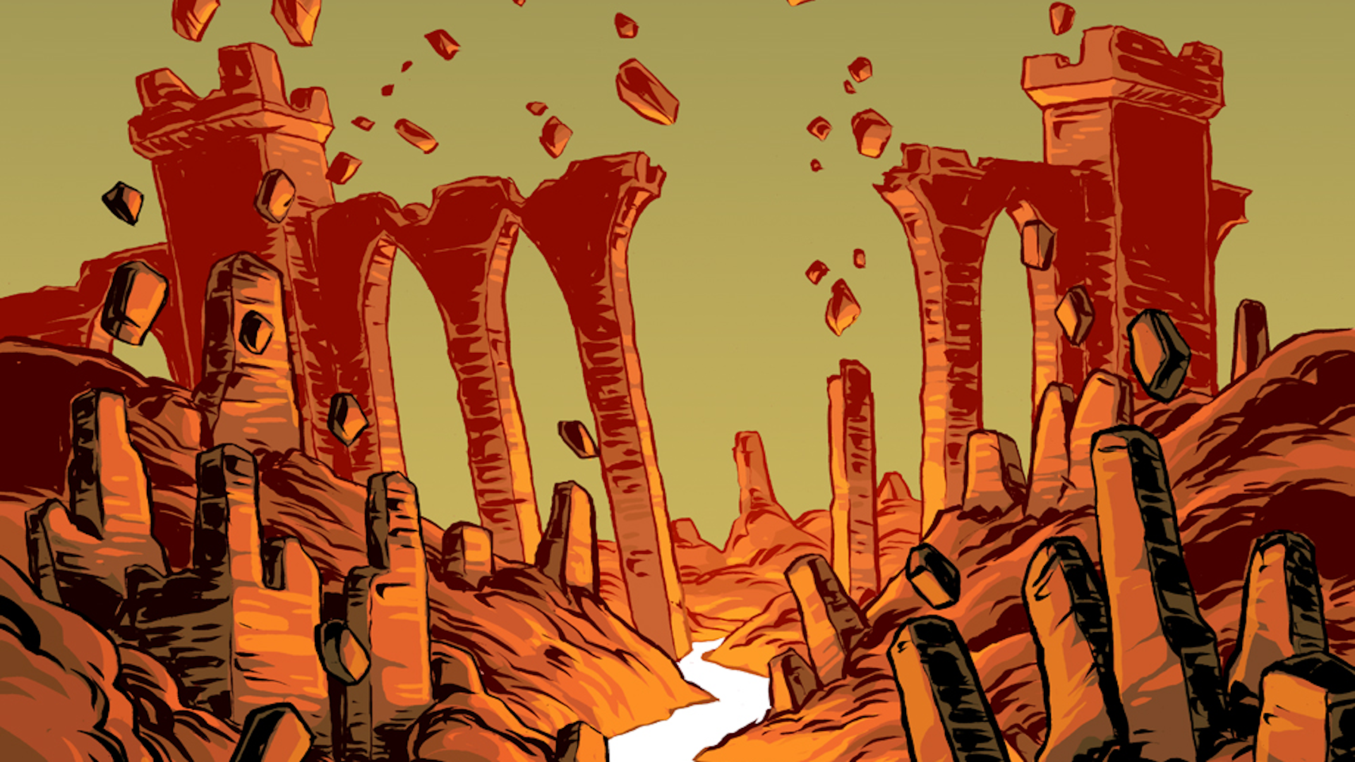 World Ending Game is a TRPG book that gives players the ability to roleplay a resonant end to their campaign, even if that means the utter destruction of the world as illustrated in this piece by Evan Dahm.